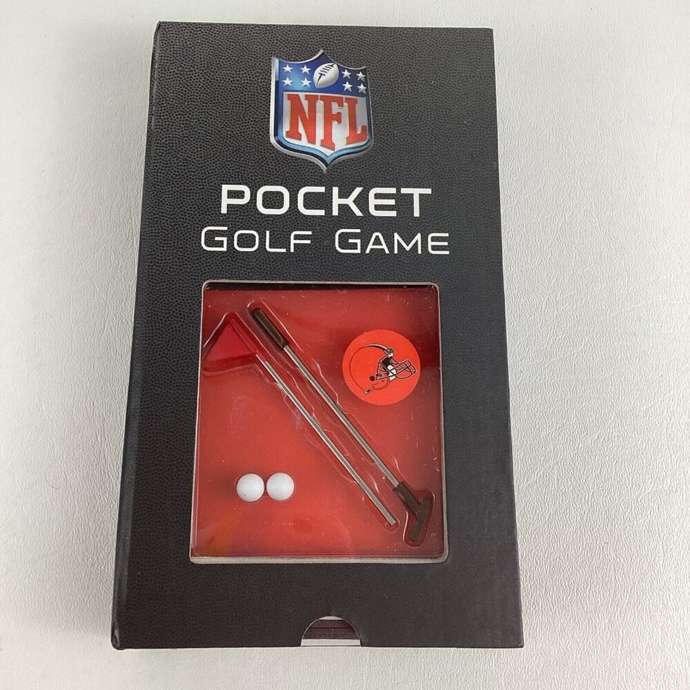 NFL Football Pocket Golf Game Cleveland Browns Putter Flag Table Balls New